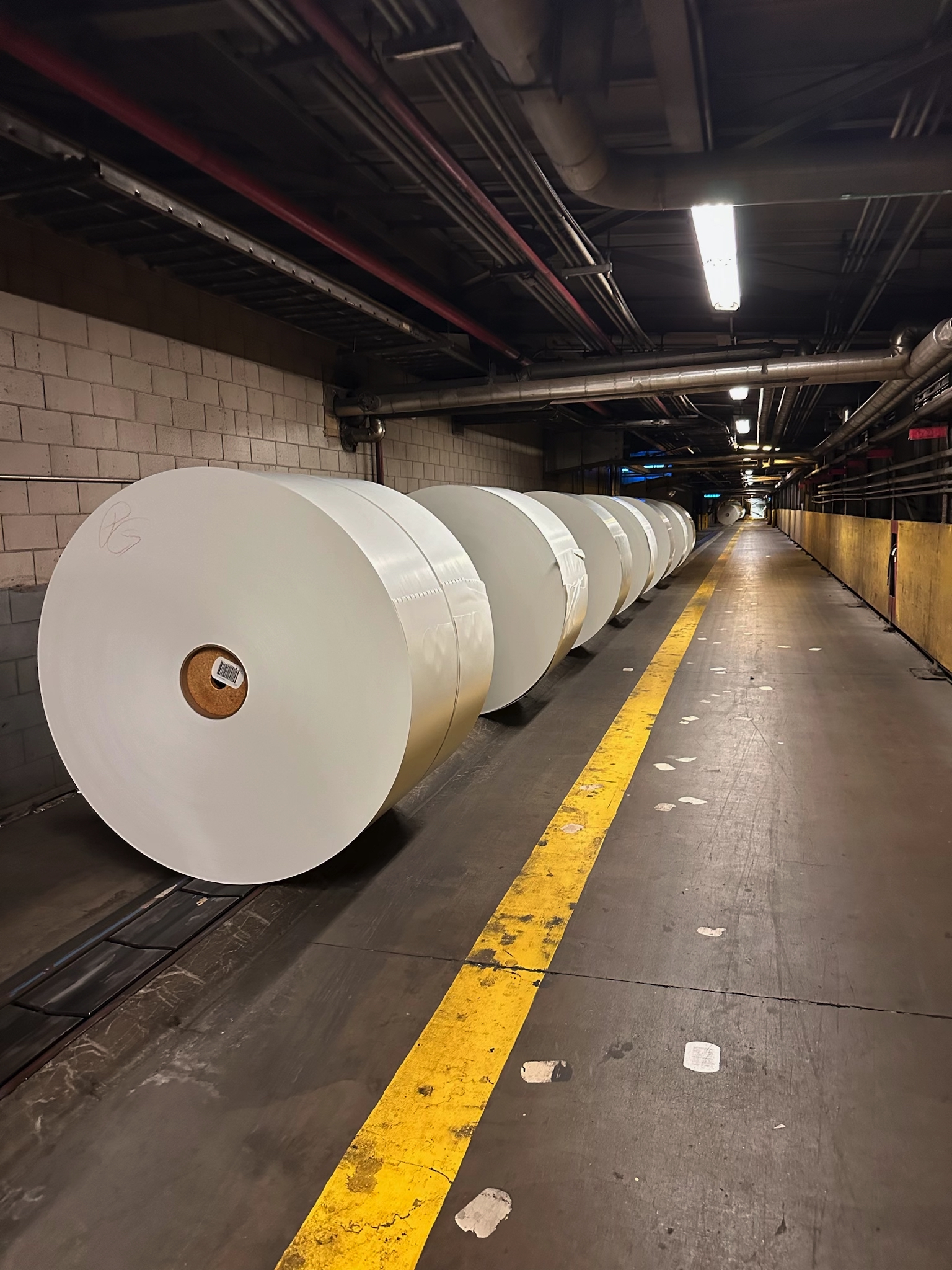 Floor chain conveyor for roll handling